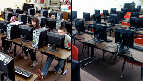Before & After: Replacing PCs with L300 thin clients saves money, resources while reducing power usage and desk space.